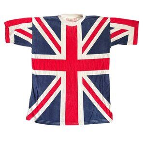 Vintage Columbus Union Jack Flag Graphic T-Shirt Size L Cotton Red White Blue Sh